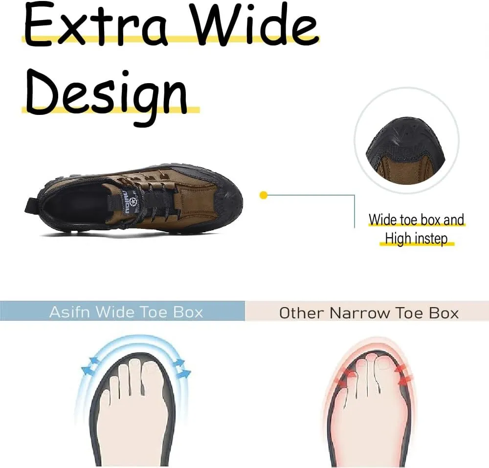 Asifn Mens Lightweight Hiking Shoes Outdoor Wearable Work Shoes Leather Breathable Sneakers Non-Slip Driving Shoes