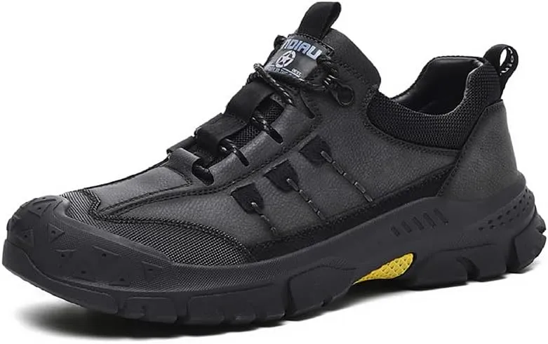 Asifn Mens Lightweight Hiking Shoes Outdoor Wearable Work Shoes Leather Breathable Sneakers Non-Slip Driving Shoes