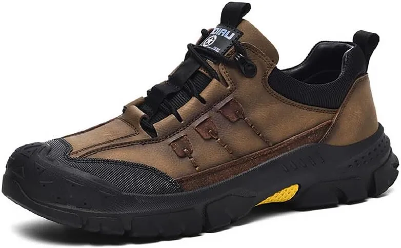Asifn Mens Lightweight Hiking Shoes Outdoor Wearable Work Shoes Leather Breathable Sneakers Non-Slip Driving Shoes