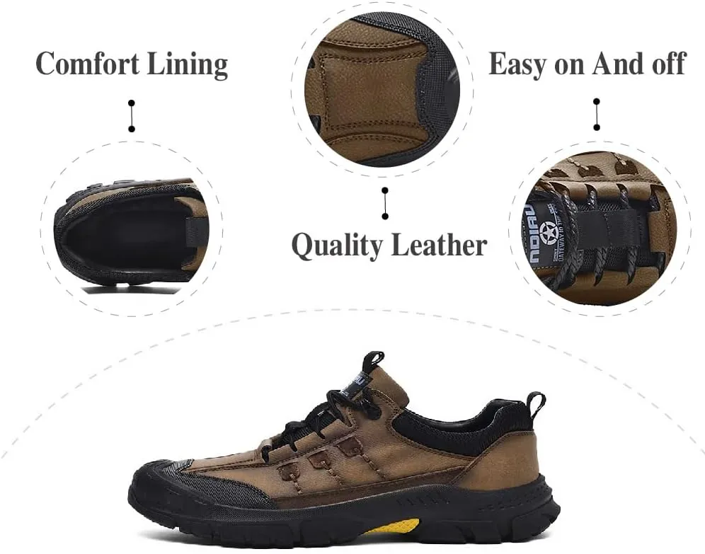 Asifn Mens Lightweight Hiking Shoes Outdoor Wearable Work Shoes Leather Breathable Sneakers Non-Slip Driving Shoes