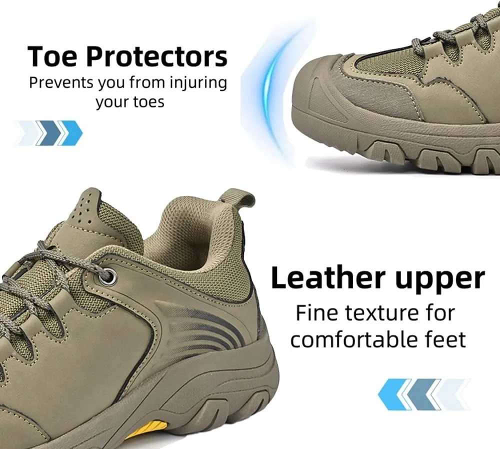 Asifn Mens Lightweight Hiking Shoes Outdoor Wearable Work Shoes Leather Breathable Sneakers Non-Slip Driving Shoes