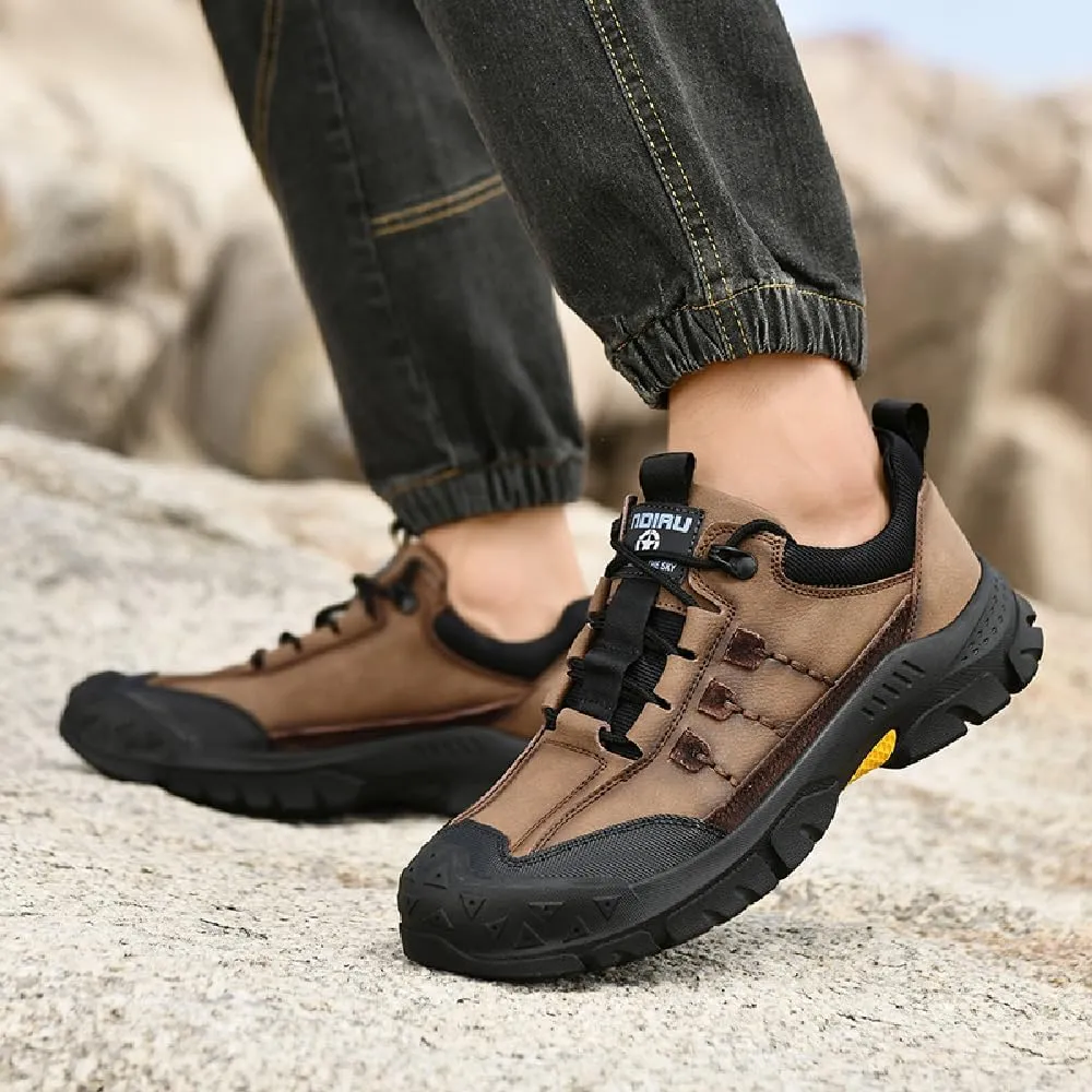 Asifn Mens Lightweight Hiking Shoes Outdoor Wearable Work Shoes Leather Breathable Sneakers Non-Slip Driving Shoes