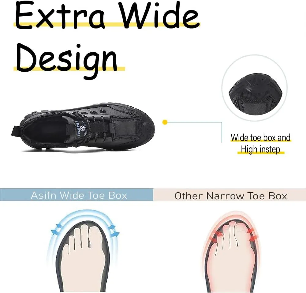 Asifn Mens Lightweight Hiking Shoes Outdoor Wearable Work Shoes Leather Breathable Sneakers Non-Slip Driving Shoes