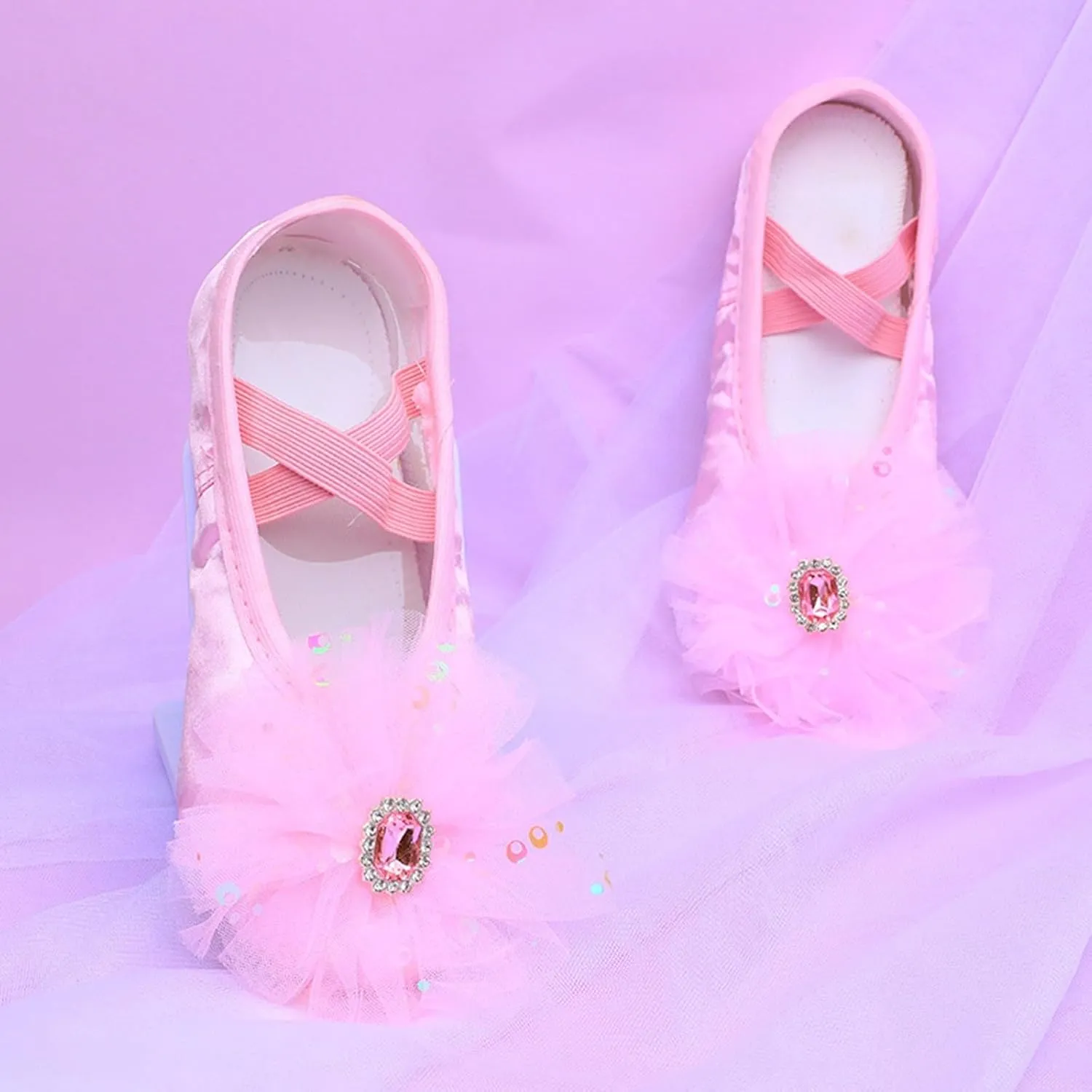 Athletic Sneakers for Boys Girls Children Shoes Dance Shoes Ballet Performances Diamond Lace Yoga for Children