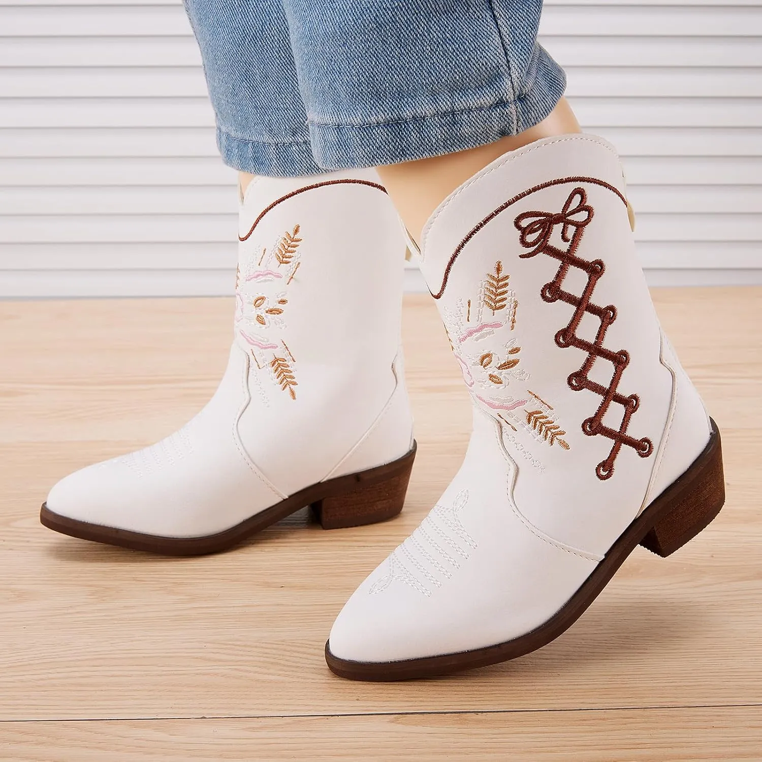 BMCiTYBM Toddler Little Girls Cowboy Cowgirl Boots Kids Pointed Toe Western Boots Mid Calf Side Zipper Riding Shoes for All Seasons (Toddler/Little Kid)