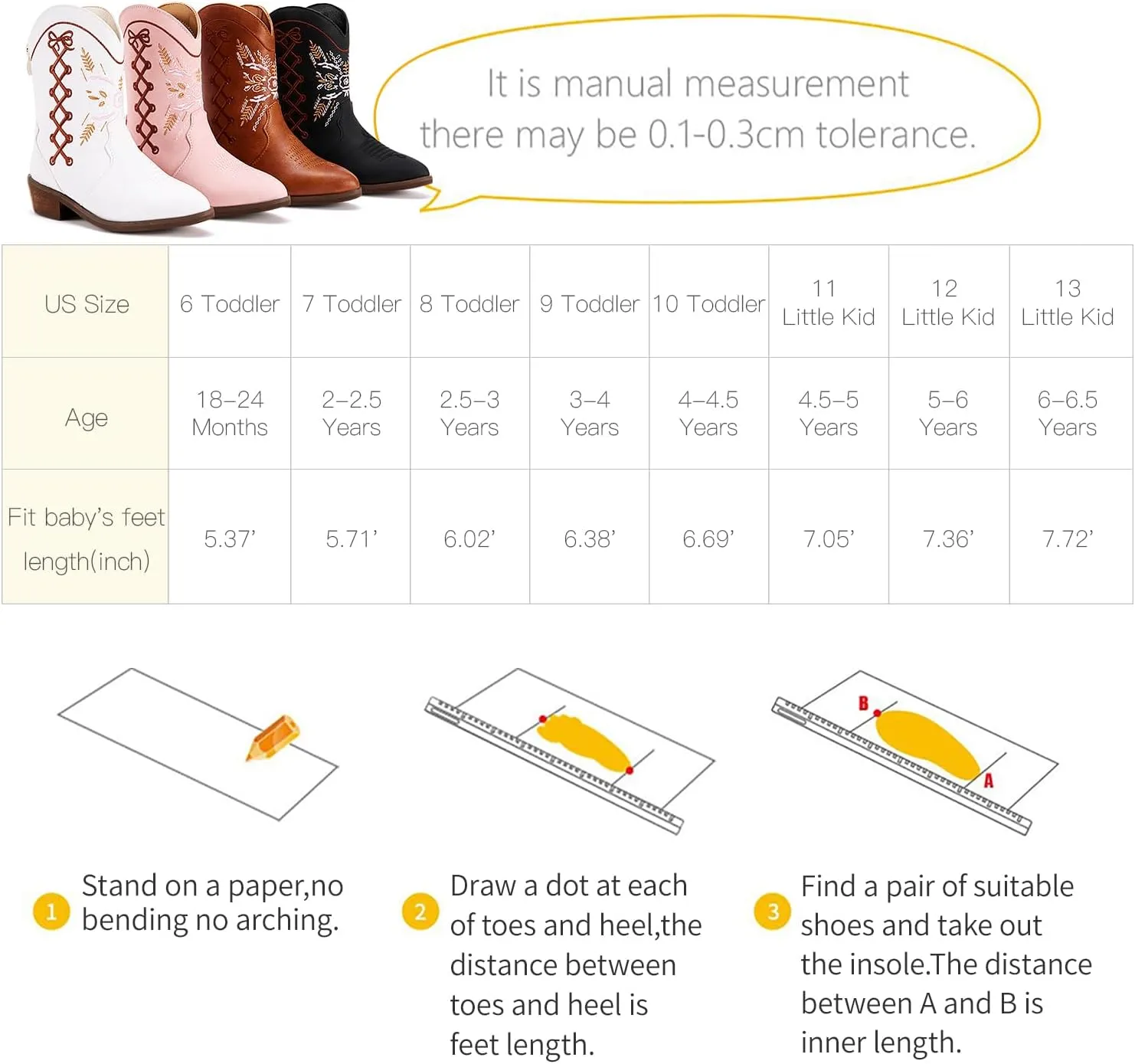 BMCiTYBM Toddler Little Girls Cowboy Cowgirl Boots Kids Pointed Toe Western Boots Mid Calf Side Zipper Riding Shoes for All Seasons (Toddler/Little Kid)