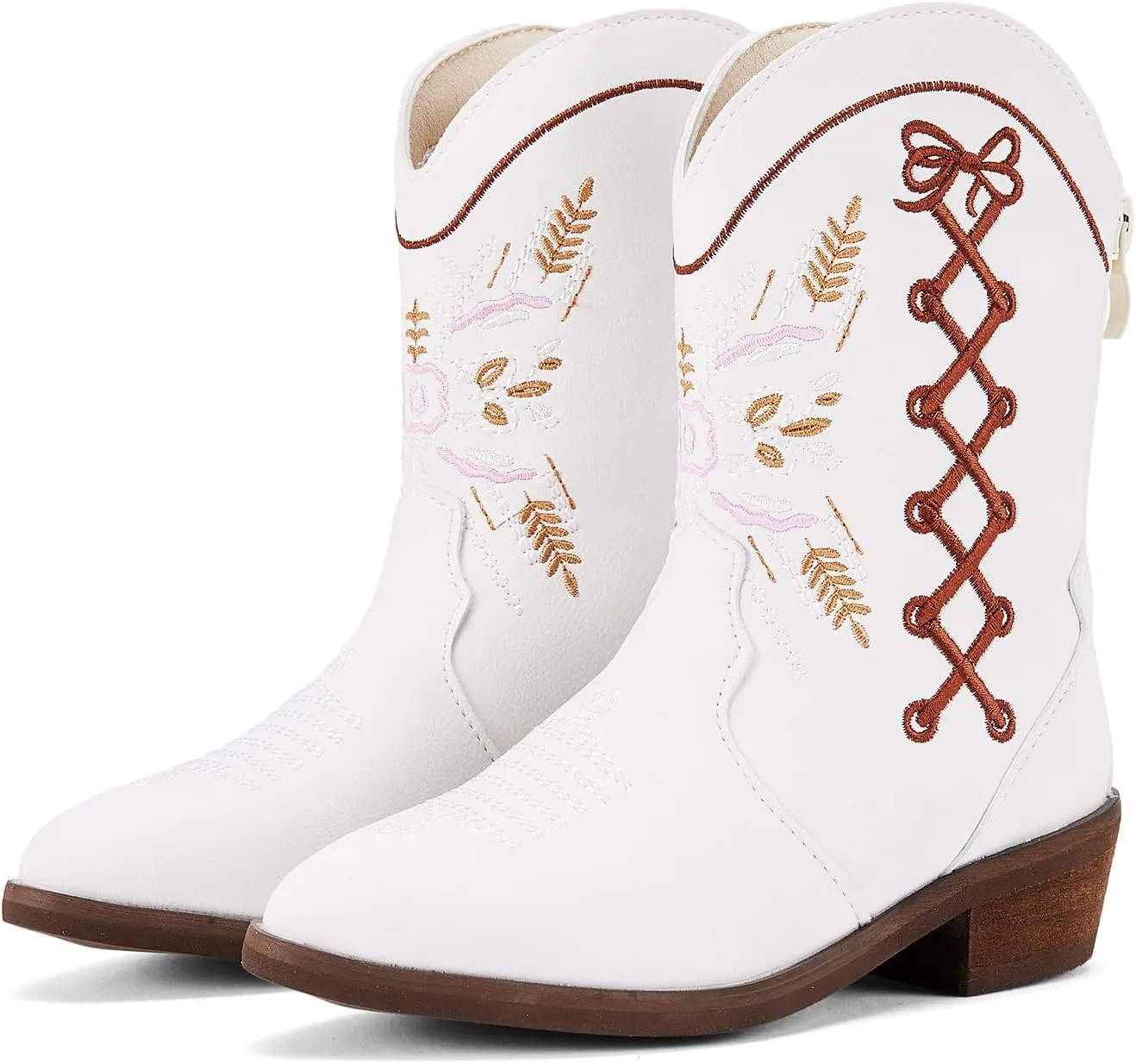 BMCiTYBM Toddler Little Girls Cowboy Cowgirl Boots Kids Pointed Toe Western Boots Mid Calf Side Zipper Riding Shoes for All Seasons (Toddler/Little Kid)