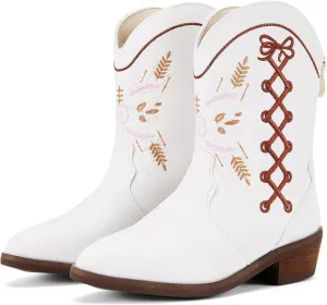 BMCiTYBM Toddler Little Girls Cowboy Cowgirl Boots Kids Pointed Toe Western Boots Mid Calf Side Zipper Riding Shoes for All Seasons (Toddler/Little Kid)