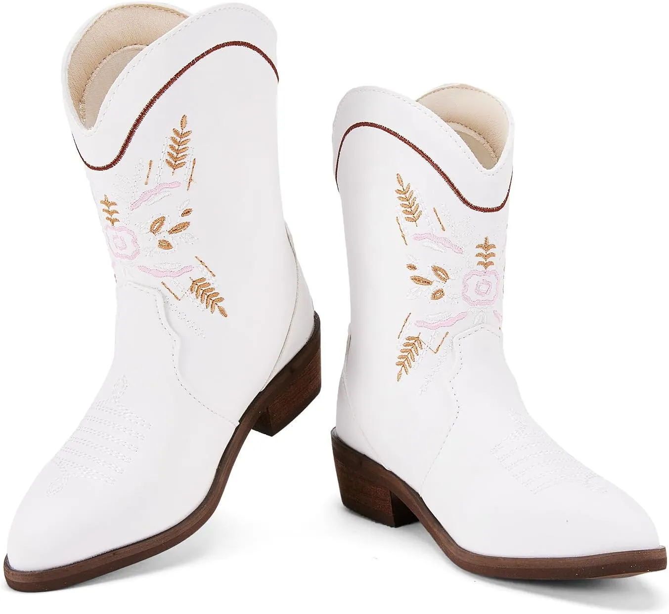 BMCiTYBM Toddler Little Girls Cowboy Cowgirl Boots Kids Pointed Toe Western Boots Mid Calf Side Zipper Riding Shoes for All Seasons (Toddler/Little Kid)