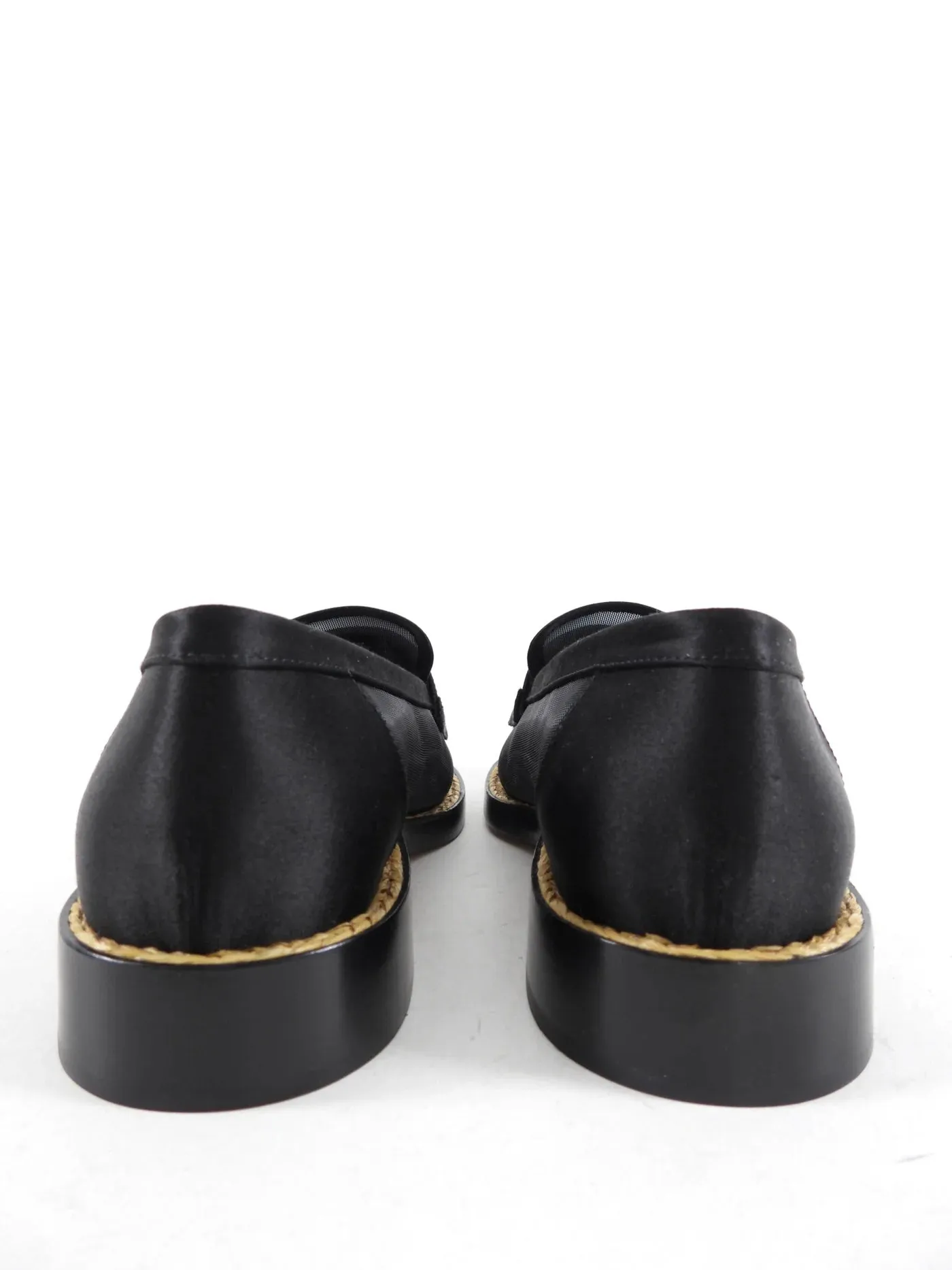 CHANEL MESH & SATIN BEADED CC SLIP-ON LOAFERS