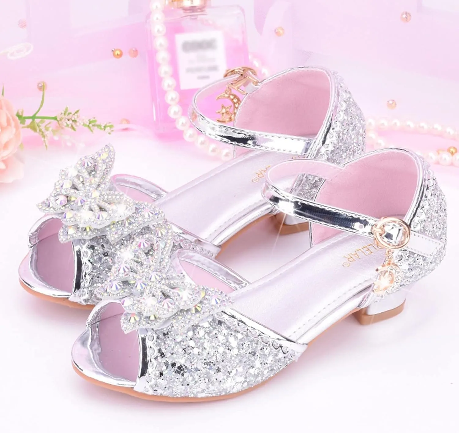 Children Shoes with Diamond Shiny Sandals Princess Shoes Bow High Heels Show Princess Shoes Kids High Heels