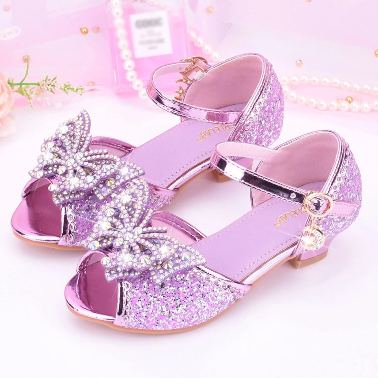 Children Shoes with Diamond Shiny Sandals Princess Shoes Bow High Heels Show Princess Shoes Kids High Heels