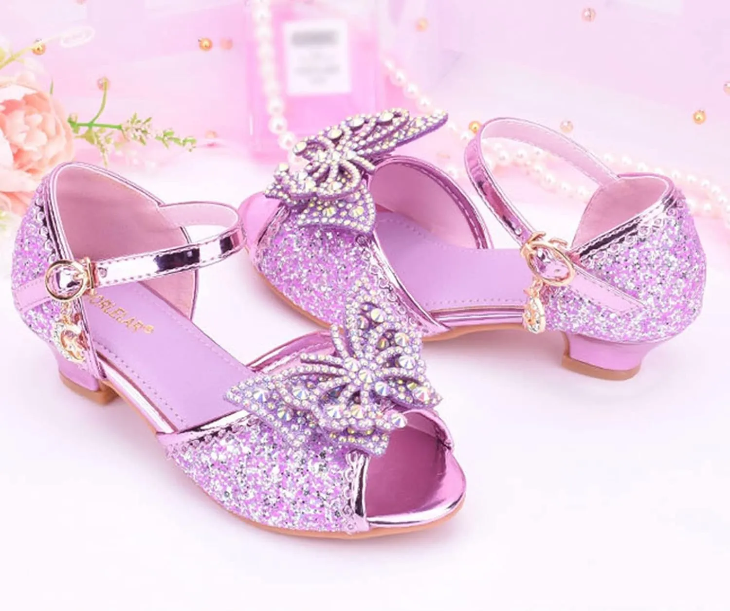 Children Shoes with Diamond Shiny Sandals Princess Shoes Bow High Heels Show Princess Shoes Kids High Heels