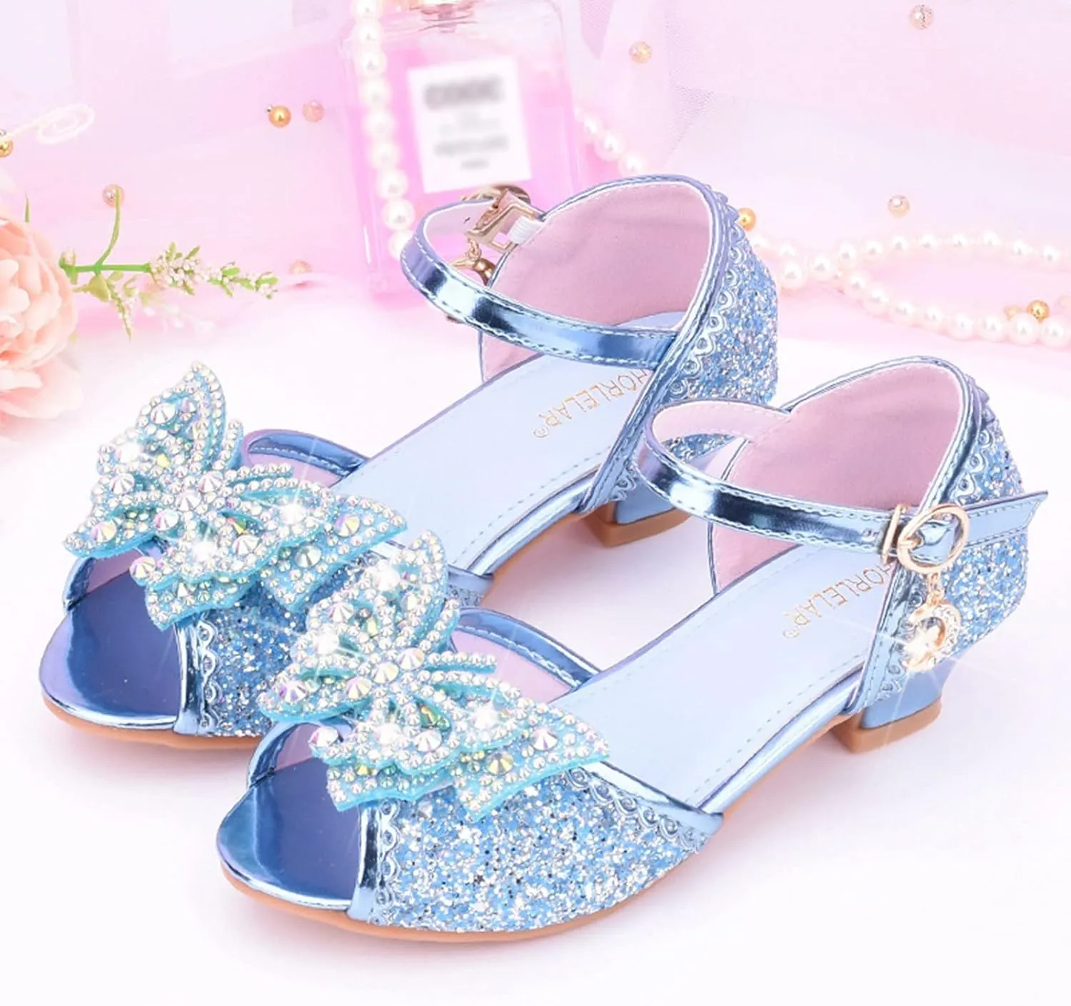 Children Shoes with Diamond Shiny Sandals Princess Shoes Bow High Heels Show Princess Shoes Kids High Heels