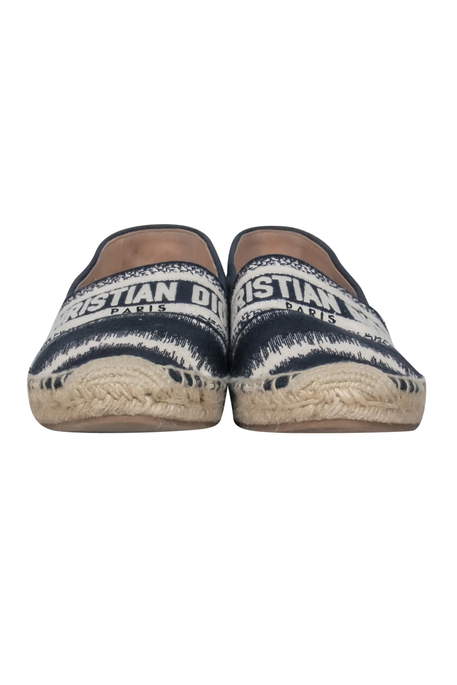 Christian Dior – Striped Deep Blue & White Embroided Cotton Espadrille Sz 9.5