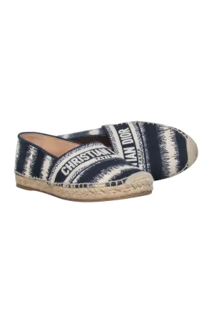 Christian Dior – Striped Deep Blue & White Embroided Cotton Espadrille Sz 9.5