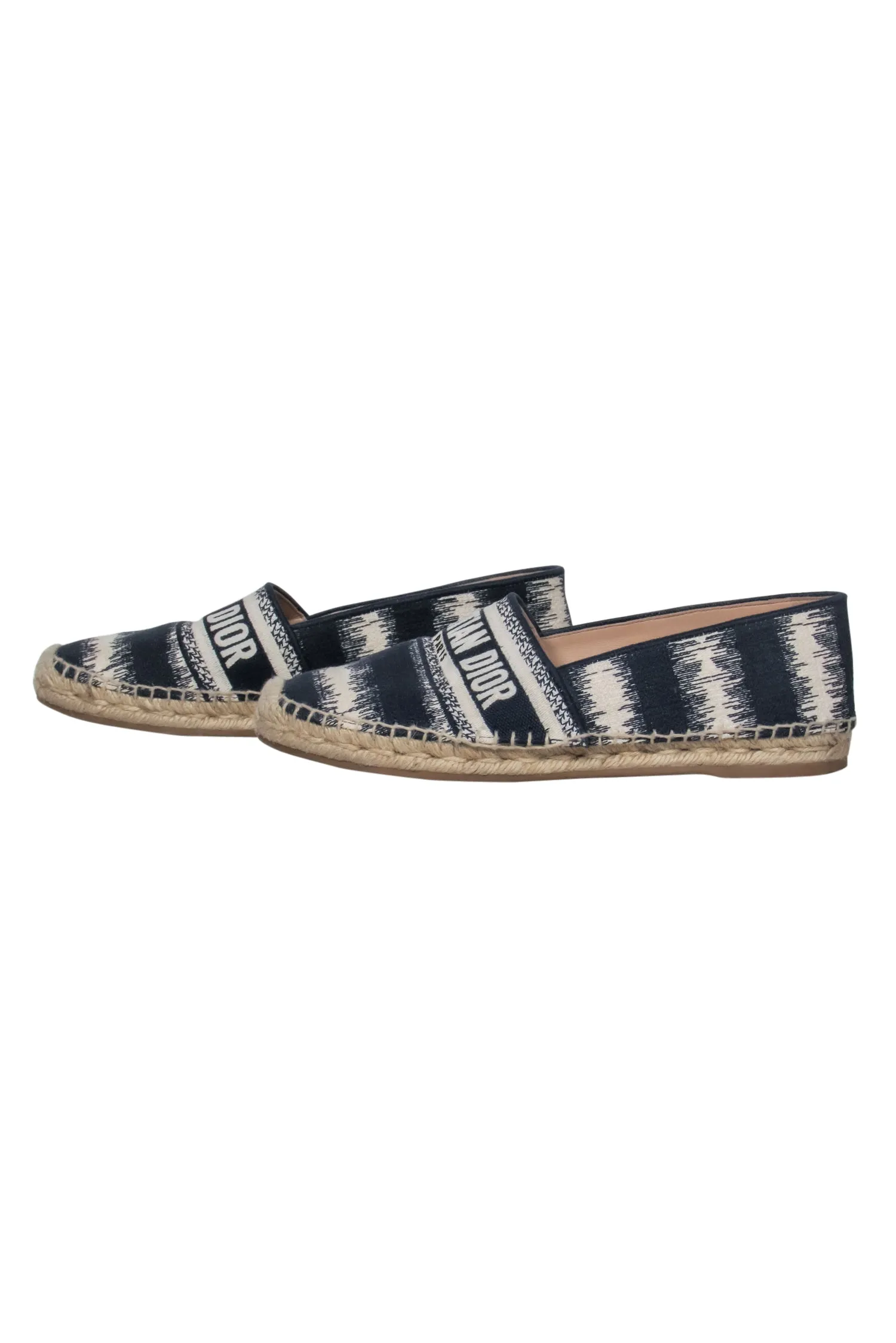 Christian Dior – Striped Deep Blue & White Embroided Cotton Espadrille Sz 9.5