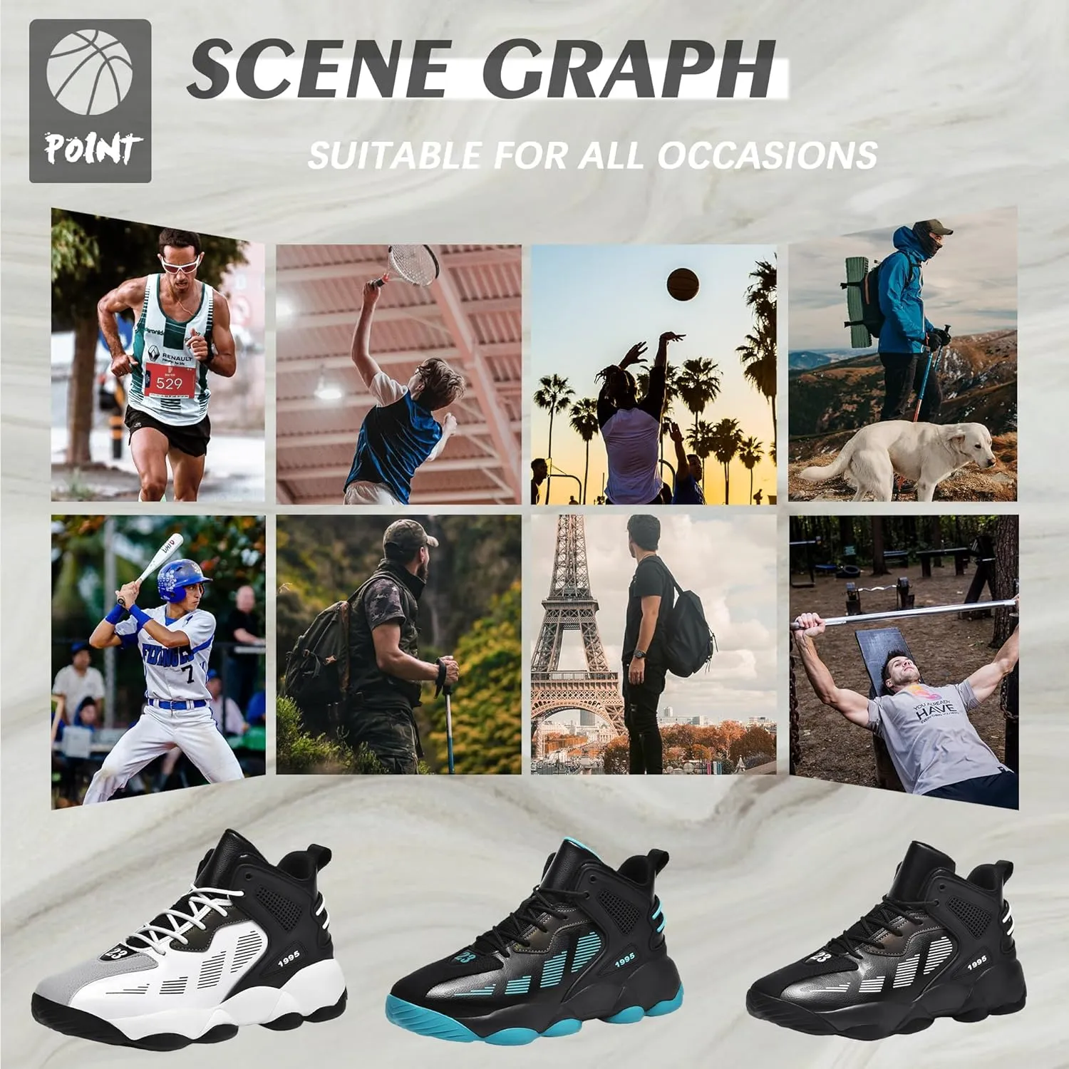 CJSPORX Men's Basketball Shoes Breathable Non-Slip Sneakers Fashionable Sports