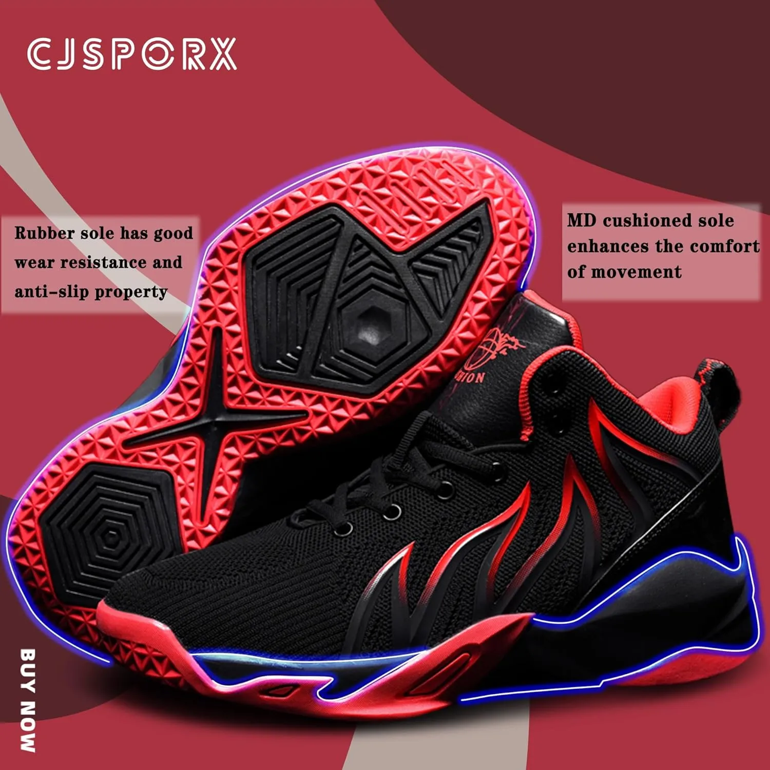 CJSPORX Men's Basketball Shoes Breathable Non-Slip Sneakers Fashionable Sports
