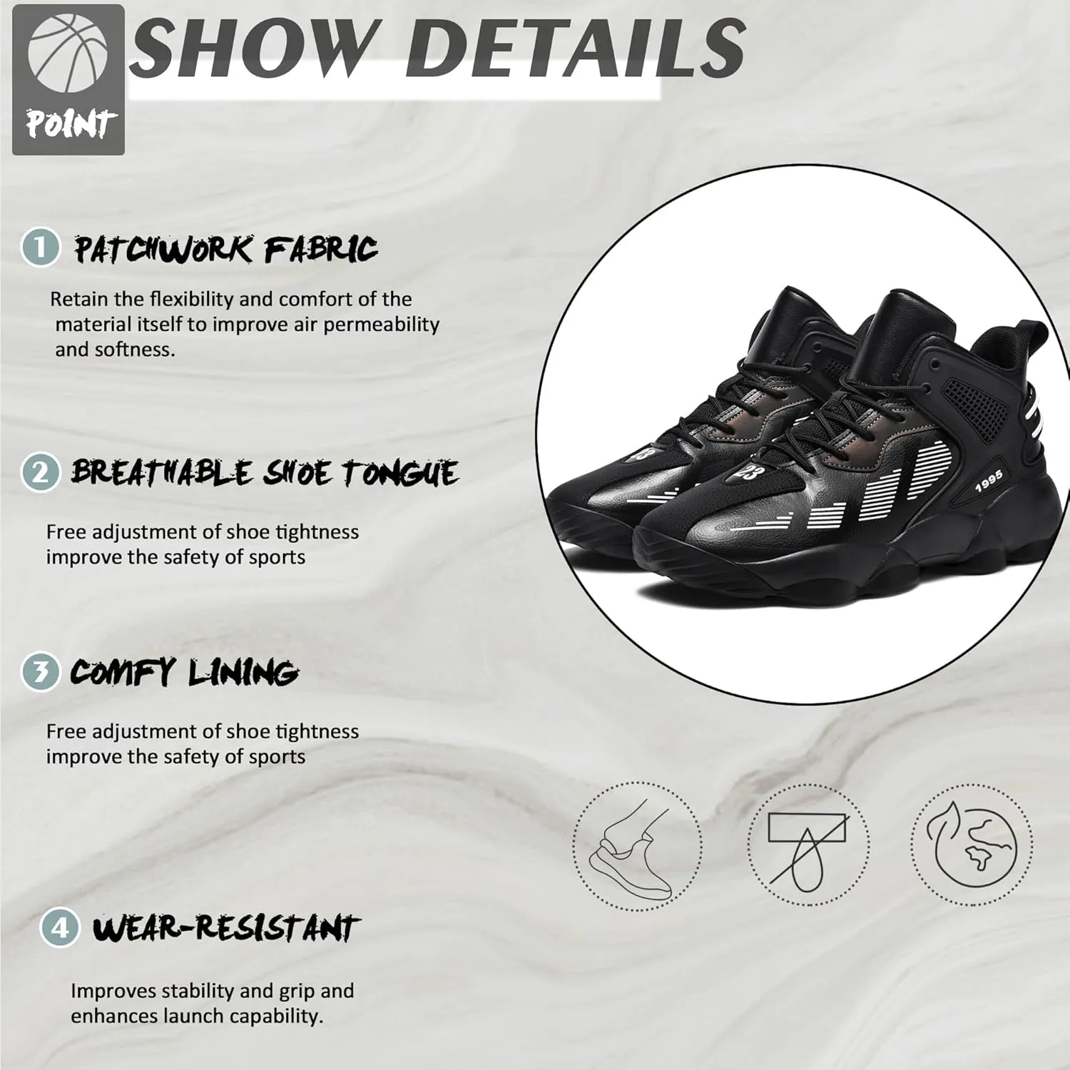 CJSPORX Men's Basketball Shoes Breathable Non-Slip Sneakers Fashionable Sports