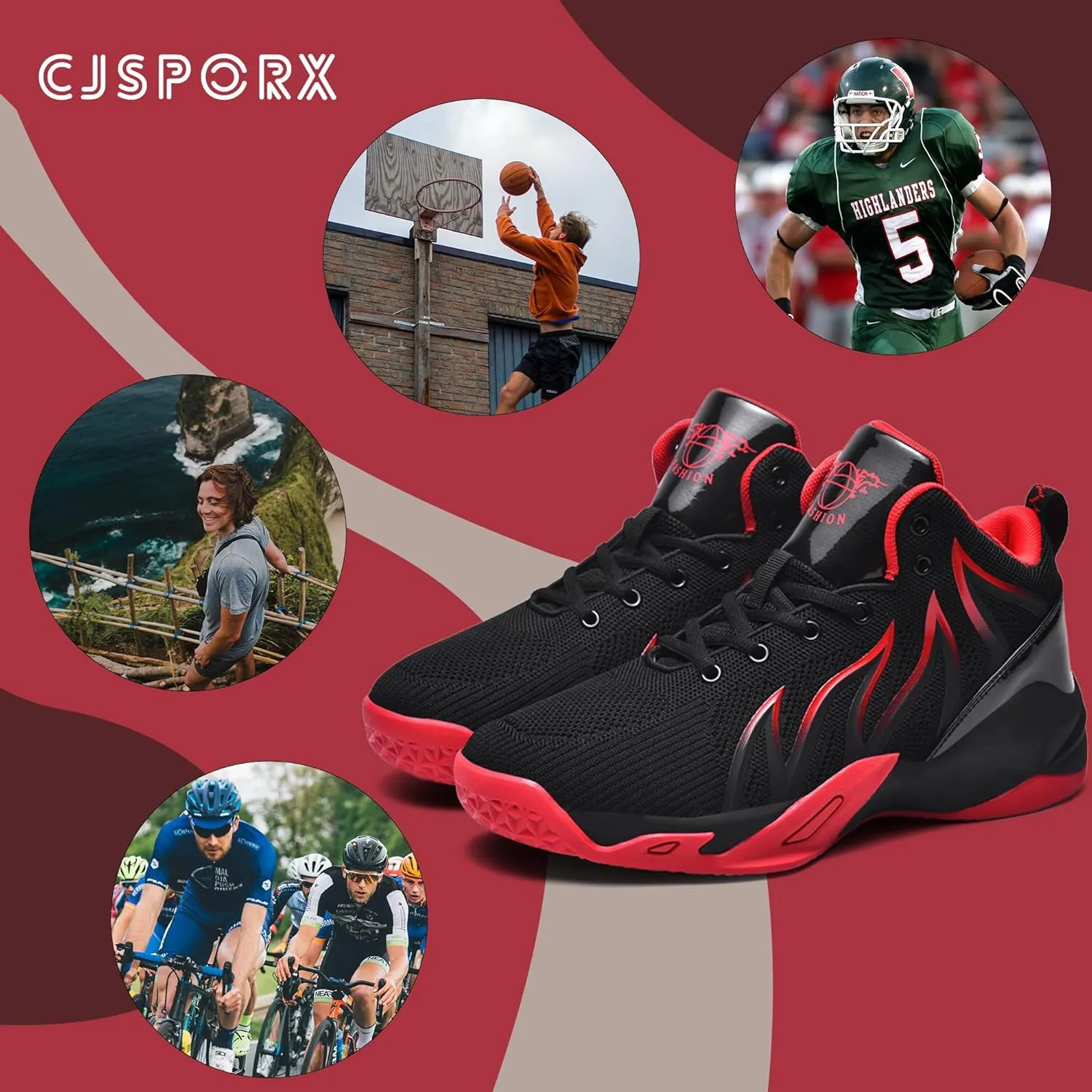 CJSPORX Men's Basketball Shoes Breathable Non-Slip Sneakers Fashionable Sports
