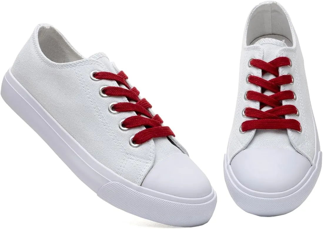 Classic Unisex Low-Top Canvas Sneakers ??Boys Girls and Toddler Casual Lace-Up Shoes with Rubber Sole, Includes Extra White Shoelaces