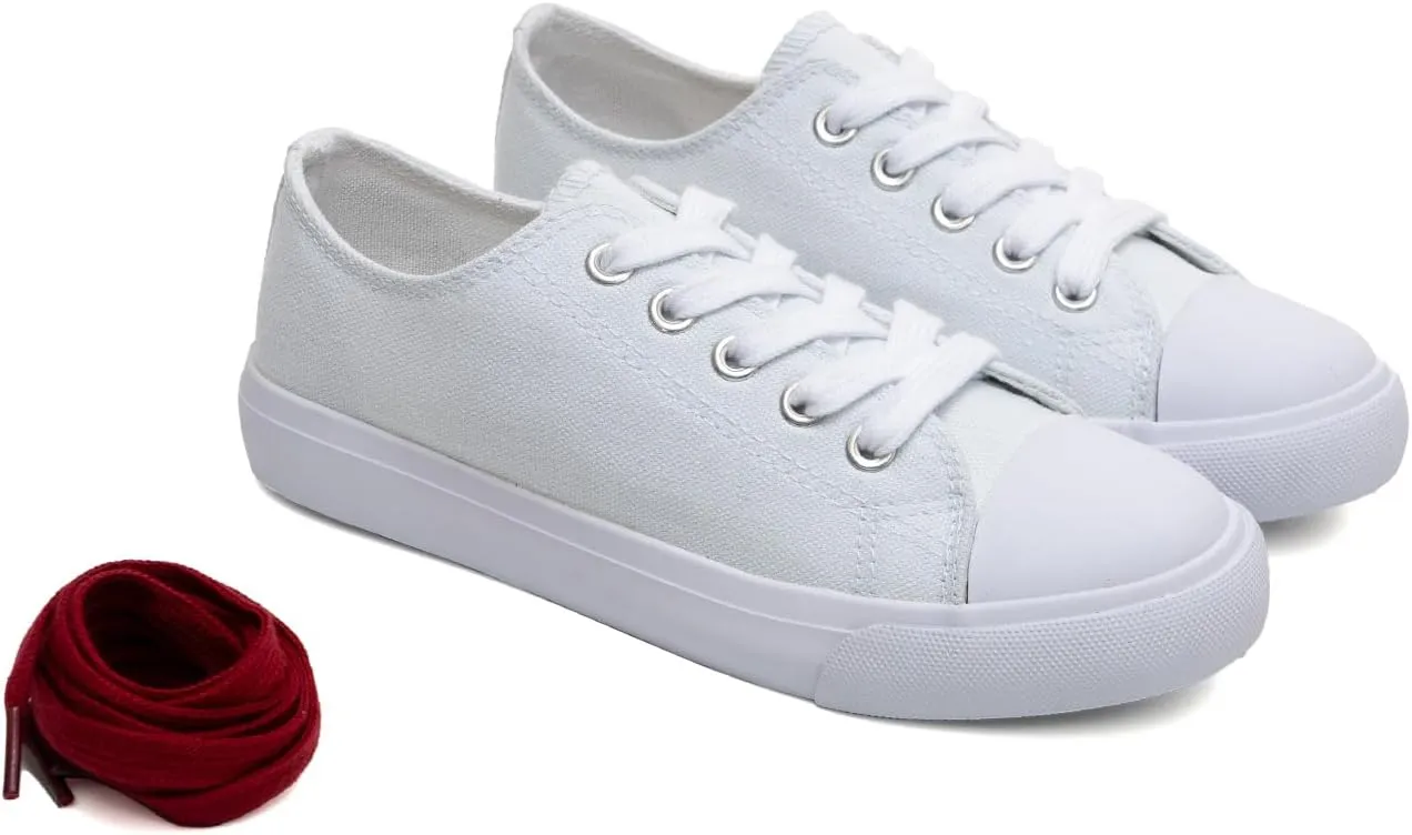 Classic Unisex Low-Top Canvas Sneakers ??Boys Girls and Toddler Casual Lace-Up Shoes with Rubber Sole, Includes Extra White Shoelaces