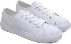 Classic Unisex Low-Top Canvas Sneakers ??Boys Girls and Toddler Casual Lace-Up Shoes with Rubber Sole, Includes Extra White Shoelaces