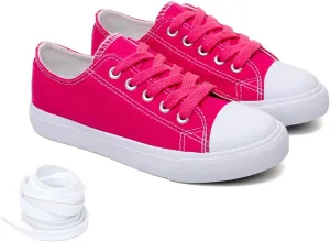 Classic Unisex Low-Top Canvas Sneakers ?C Boys Girls and Toddler Casual Lace-Up Shoes with Rubber Sole, Includes Extra White Shoelaces