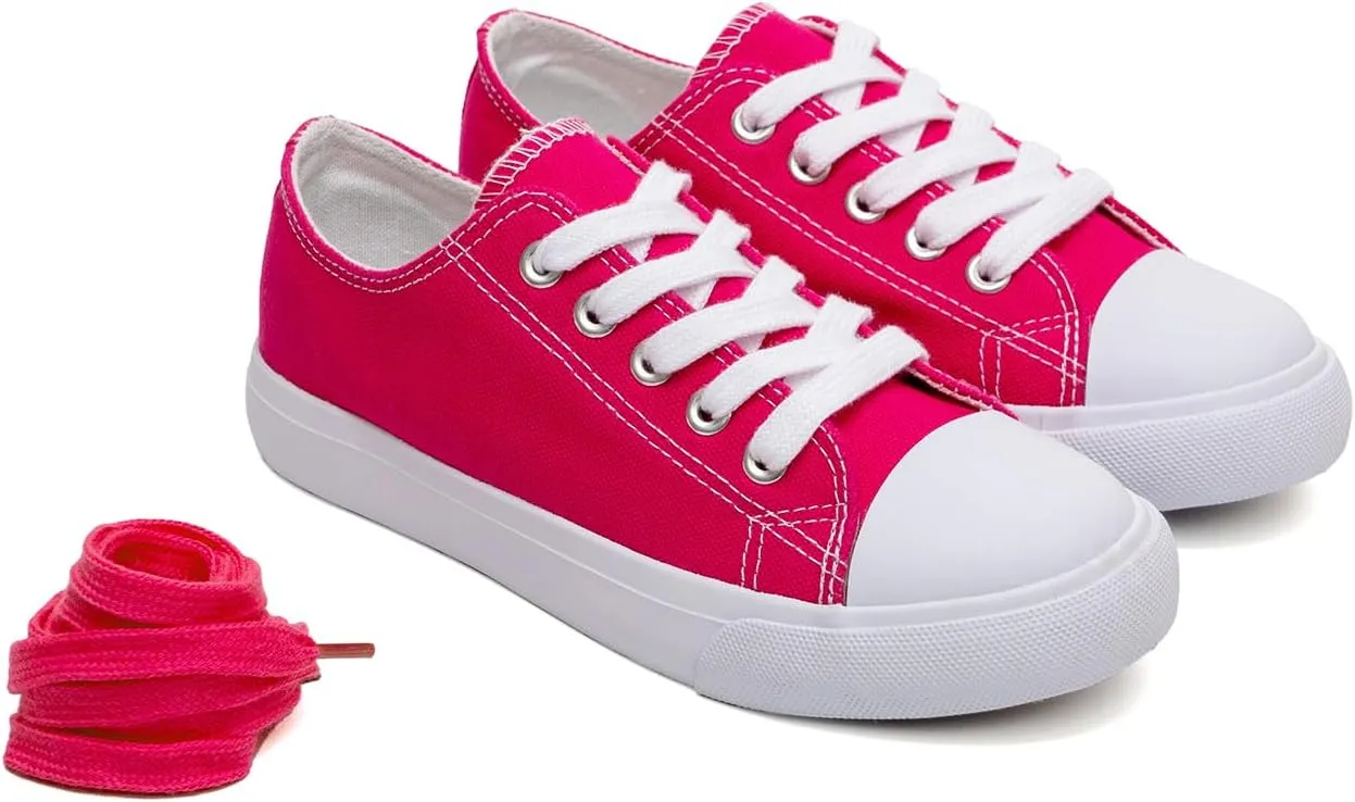 Classic Unisex Low-Top Canvas Sneakers ?C Boys Girls and Toddler Casual Lace-Up Shoes with Rubber Sole, Includes Extra White Shoelaces