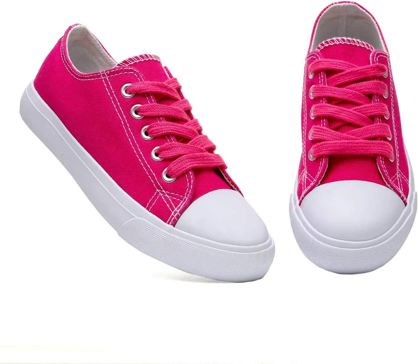 Classic Unisex Low-Top Canvas Sneakers ?C Boys Girls and Toddler Casual Lace-Up Shoes with Rubber Sole, Includes Extra White Shoelaces