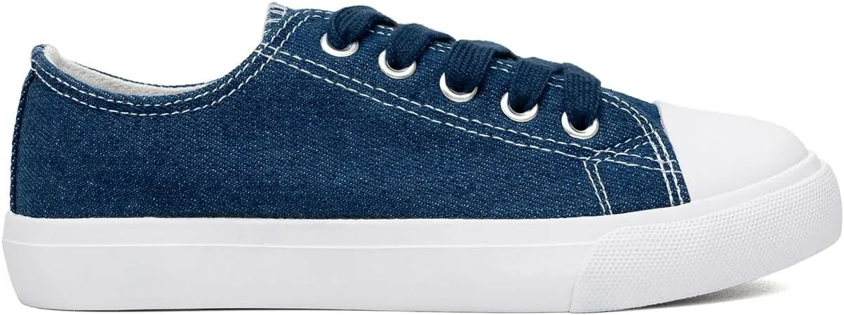 Classic Unisex Low-Top Canvas Sneakers ?C Boys Girls and Toddler Casual Lace-Up Shoes with Rubber Sole, Includes Extra White Shoelaces
