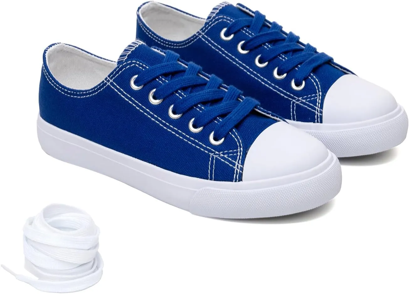 Classic Unisex Low-Top Canvas Sneakers ?C Boys Girls and Toddler Casual Lace-Up Shoes with Rubber Sole, Includes Extra White Shoelaces