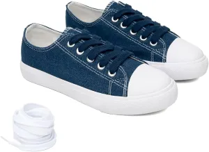 Classic Unisex Low-Top Canvas Sneakers ?C Boys Girls and Toddler Casual Lace-Up Shoes with Rubber Sole, Includes Extra White Shoelaces