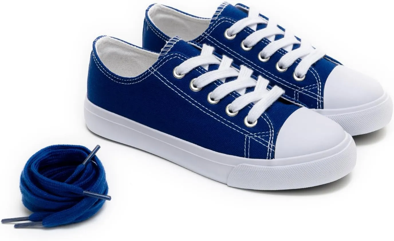 Classic Unisex Low-Top Canvas Sneakers ?C Boys Girls and Toddler Casual Lace-Up Shoes with Rubber Sole, Includes Extra White Shoelaces