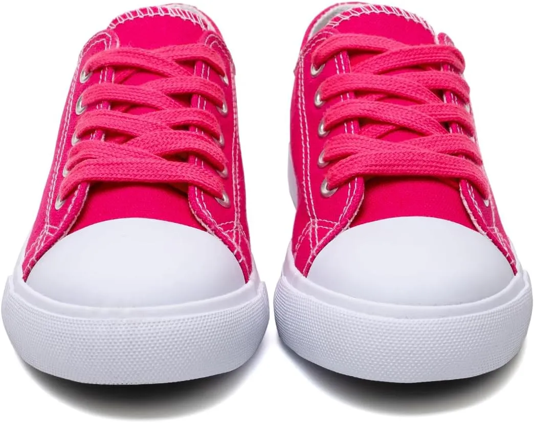 Classic Unisex Low-Top Canvas Sneakers ?C Boys Girls and Toddler Casual Lace-Up Shoes with Rubber Sole, Includes Extra White Shoelaces