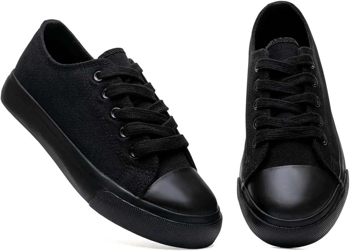 Classic Unisex Low-Top Canvas Sneakers ?C Boys Girls and Toddler Casual Lace-Up Shoes with Rubber Sole, Includes Extra White Shoelaces