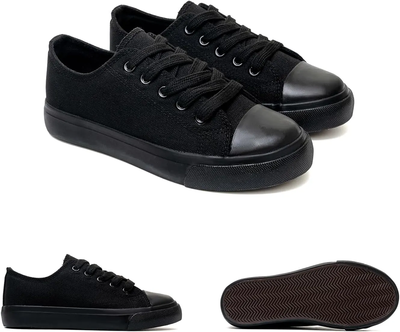 Classic Unisex Low-Top Canvas Sneakers ?C Boys Girls and Toddler Casual Lace-Up Shoes with Rubber Sole, Includes Extra White Shoelaces