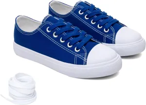 Classic Unisex Low-Top Canvas Sneakers ?C Boys Girls and Toddler Casual Lace-Up Shoes with Rubber Sole, Includes Extra White Shoelaces