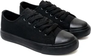 Classic Unisex Low-Top Canvas Sneakers ?C Boys Girls and Toddler Casual Lace-Up Shoes with Rubber Sole, Includes Extra White Shoelaces