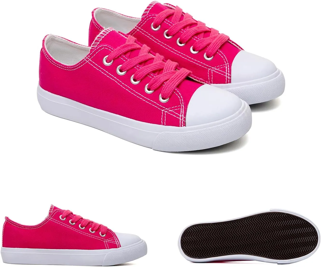 Classic Unisex Low-Top Canvas Sneakers ?C Boys Girls and Toddler Casual Lace-Up Shoes with Rubber Sole, Includes Extra White Shoelaces