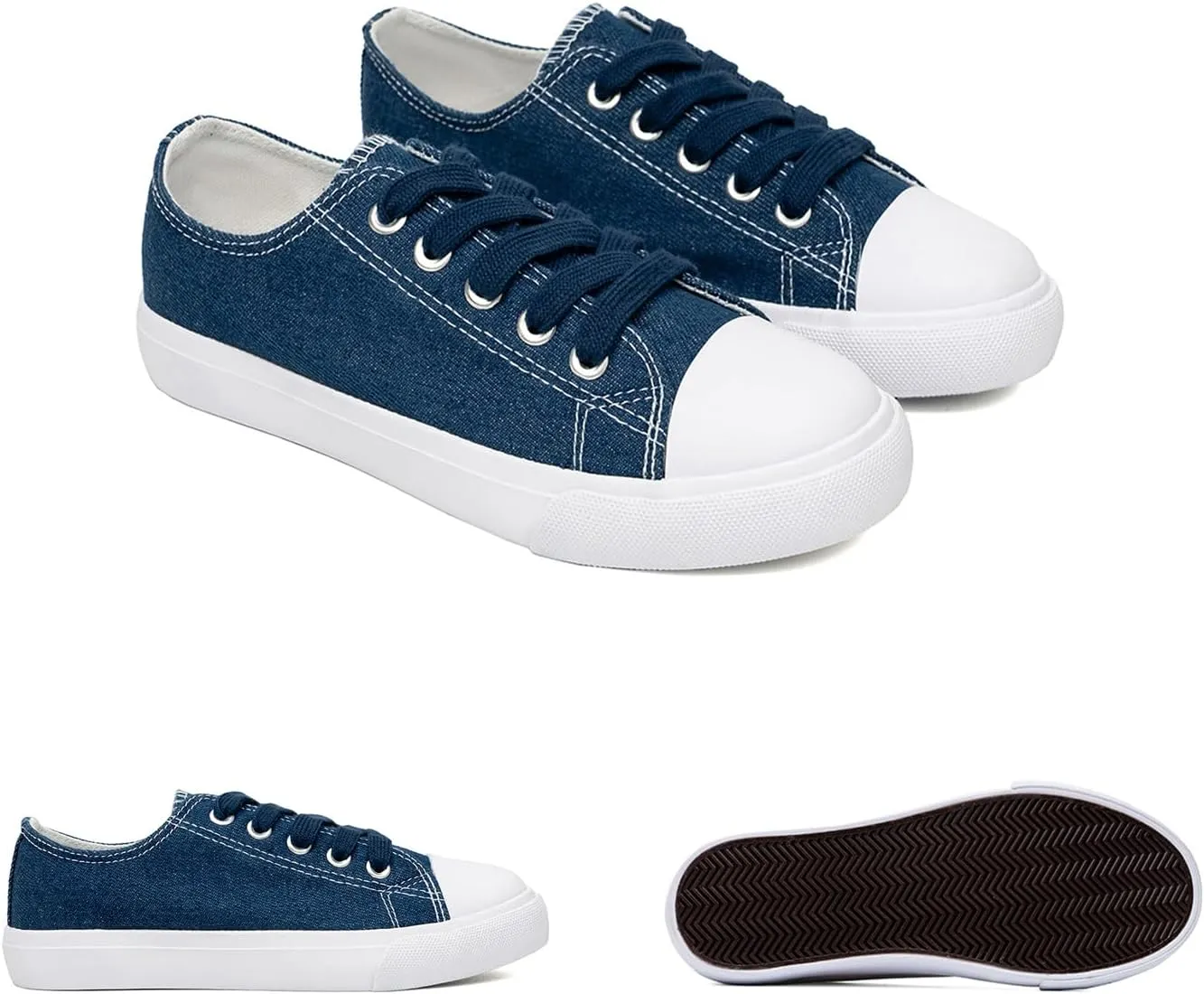 Classic Unisex Low-Top Canvas Sneakers ?C Boys Girls and Toddler Casual Lace-Up Shoes with Rubber Sole, Includes Extra White Shoelaces