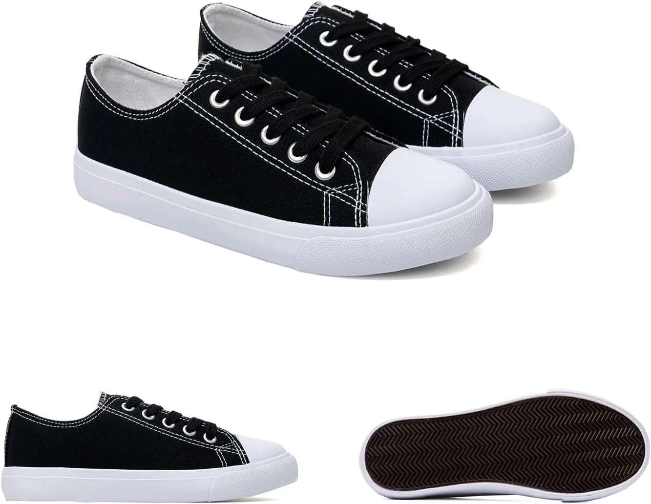 Classic Unisex Low-Top Canvas Sneakers ?C Boys Girls and Toddler Casual Lace-Up Shoes with Rubber Sole, Includes Extra White Shoelaces