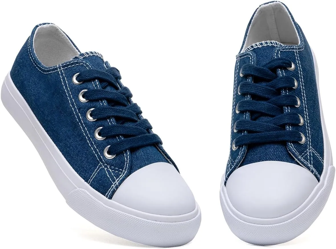 Classic Unisex Low-Top Canvas Sneakers ?C Boys Girls and Toddler Casual Lace-Up Shoes with Rubber Sole, Includes Extra White Shoelaces