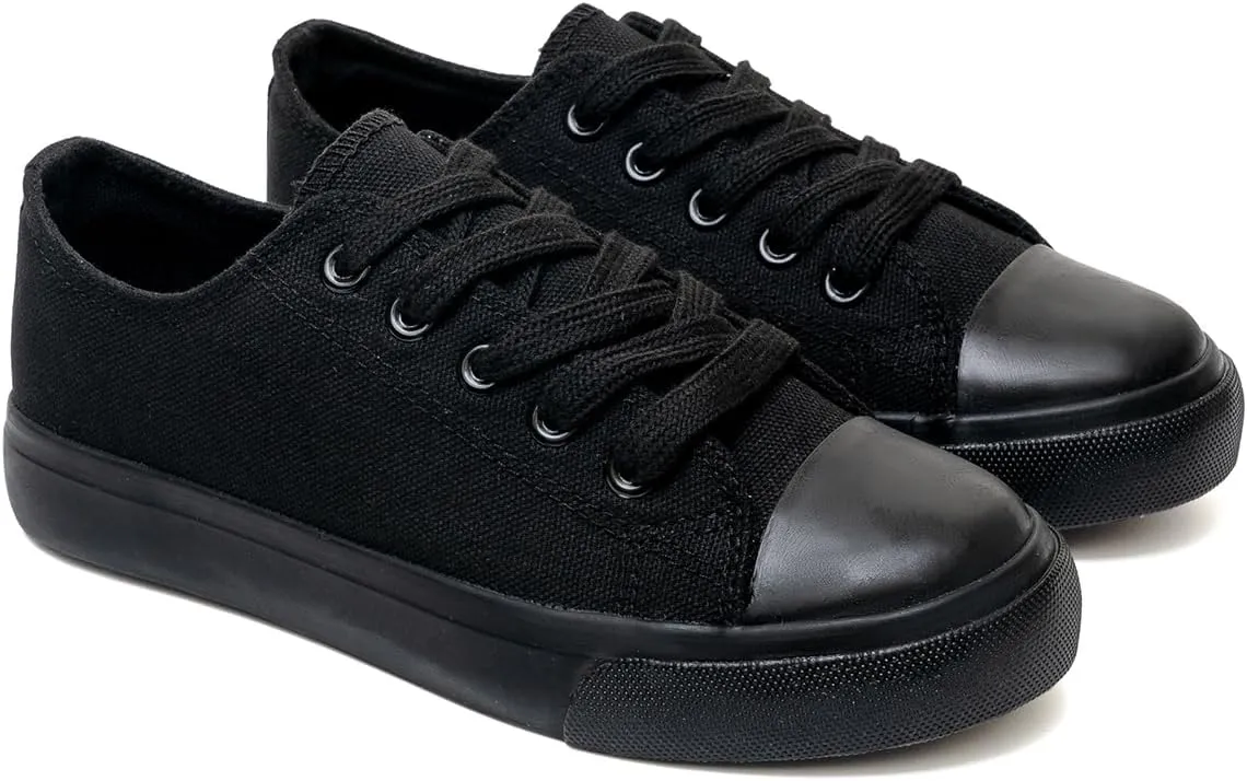 Classic Unisex Low-Top Canvas Sneakers ?C Boys Girls and Toddler Casual Lace-Up Shoes with Rubber Sole, Includes Extra White Shoelaces
