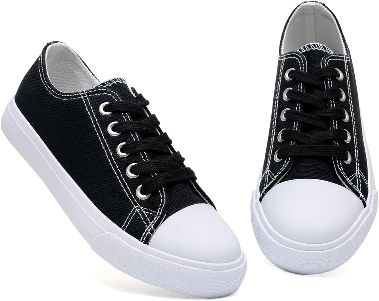Classic Unisex Low-Top Canvas Sneakers ?C Boys Girls and Toddler Casual Lace-Up Shoes with Rubber Sole, Includes Extra White Shoelaces