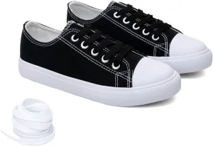 Classic Unisex Low-Top Canvas Sneakers ?C Boys Girls and Toddler Casual Lace-Up Shoes with Rubber Sole, Includes Extra White Shoelaces
