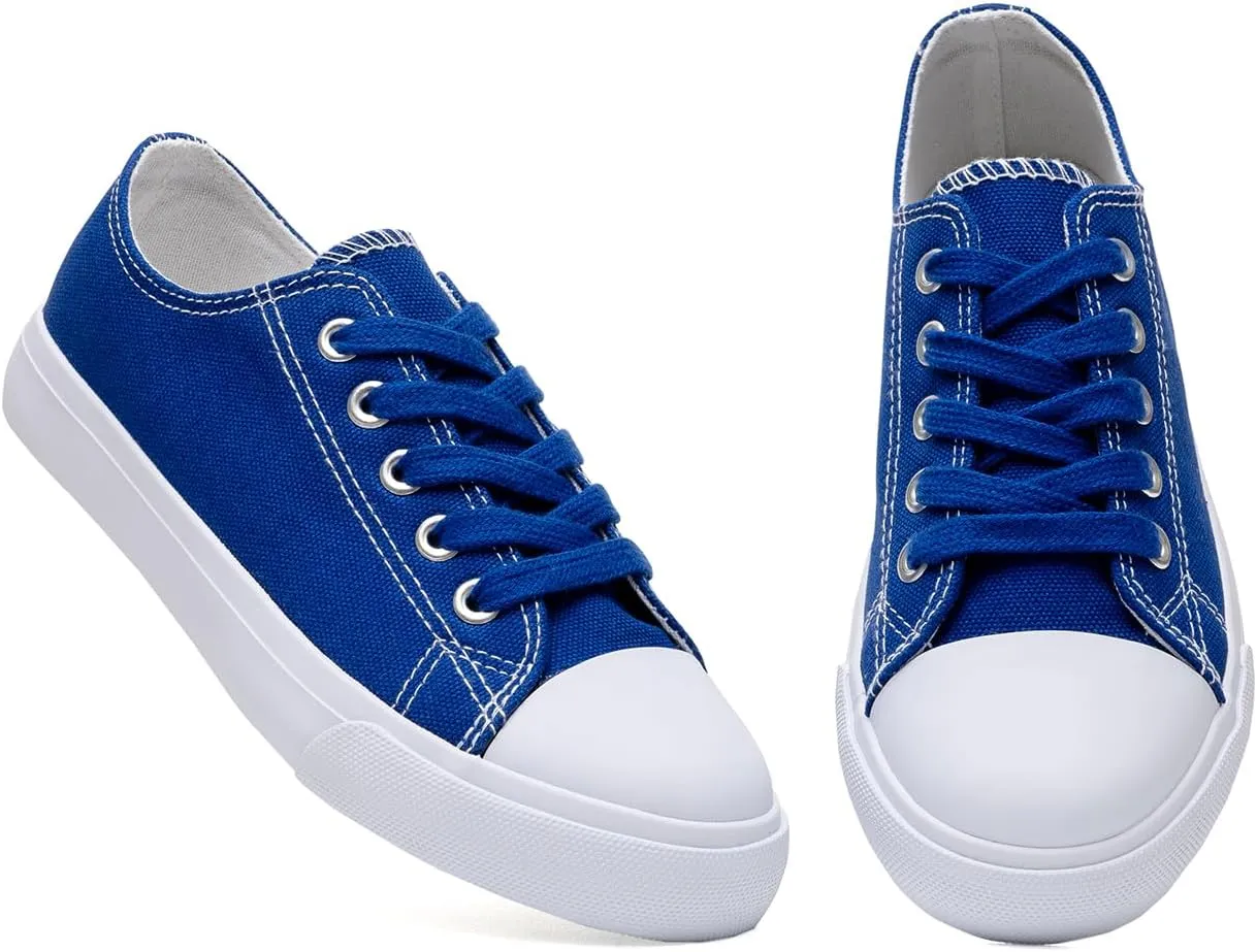 Classic Unisex Low-Top Canvas Sneakers ?C Boys Girls and Toddler Casual Lace-Up Shoes with Rubber Sole, Includes Extra White Shoelaces