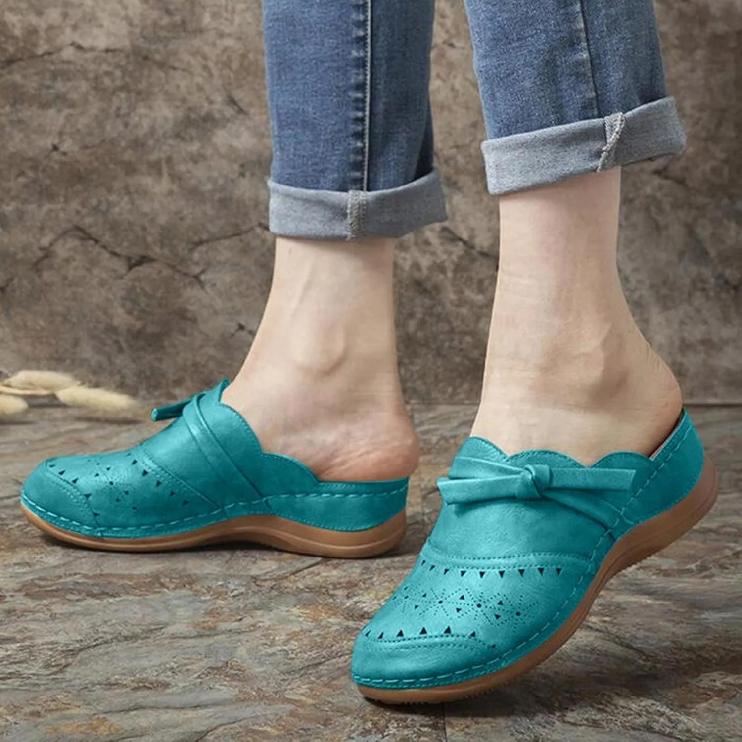 Clogs Wide Width Wedge Sandals Hollow Out Closed Toe Slip On Slippers Arch Support Women Toe Ring Sandals Crystal