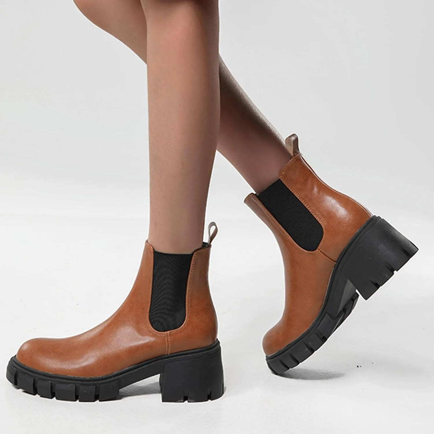 Combat Women Ankle Boots Fashion Women Boots Thick Heel Boots for Women Autumn And Winter Round Toe Slip on Boots